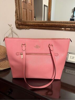 Coach Pink Leather Zip-Top Tote with Exterior Pocket